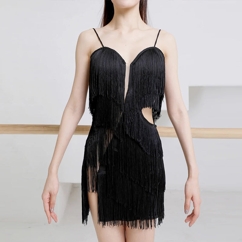 Z Women's Milk Silk Fabric Tassel Dance Dress Dance Wear Training Performance Dress