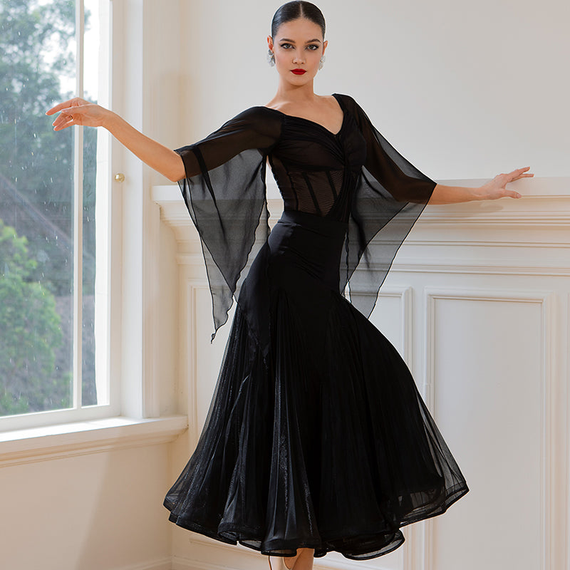 TID-Women's Black Mesh Swing Modern Ballroom Waltz Dance Skirts