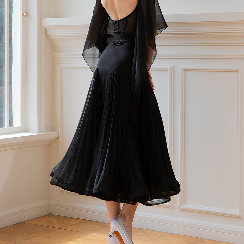 TID-Women's Black Mesh Swing Modern Ballroom Waltz Dance Skirts