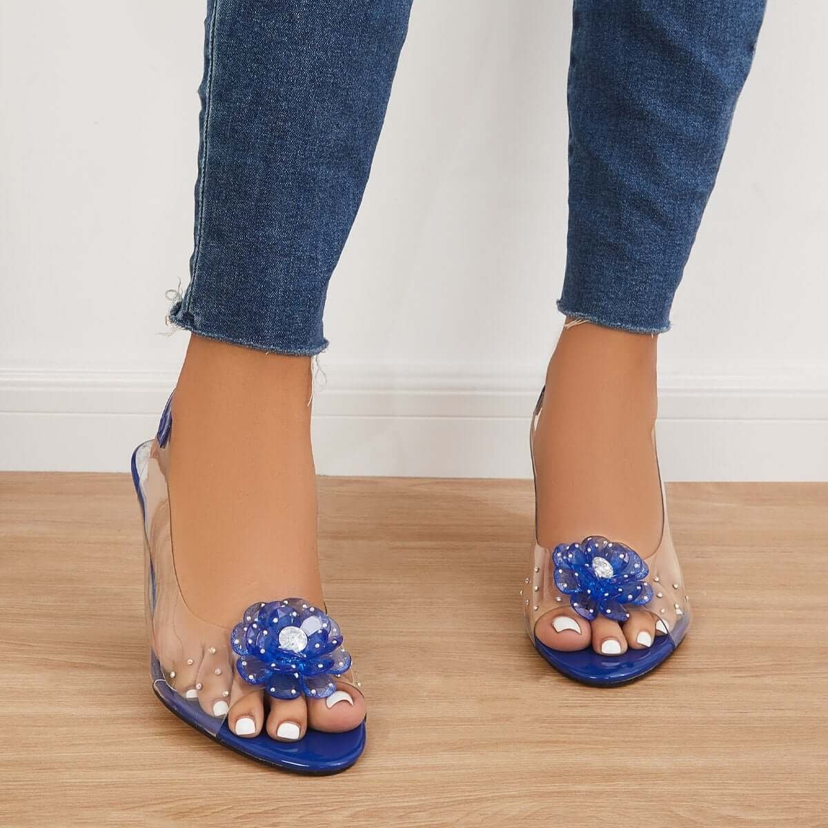Clear Slingback Flower Rhinestone Sandals