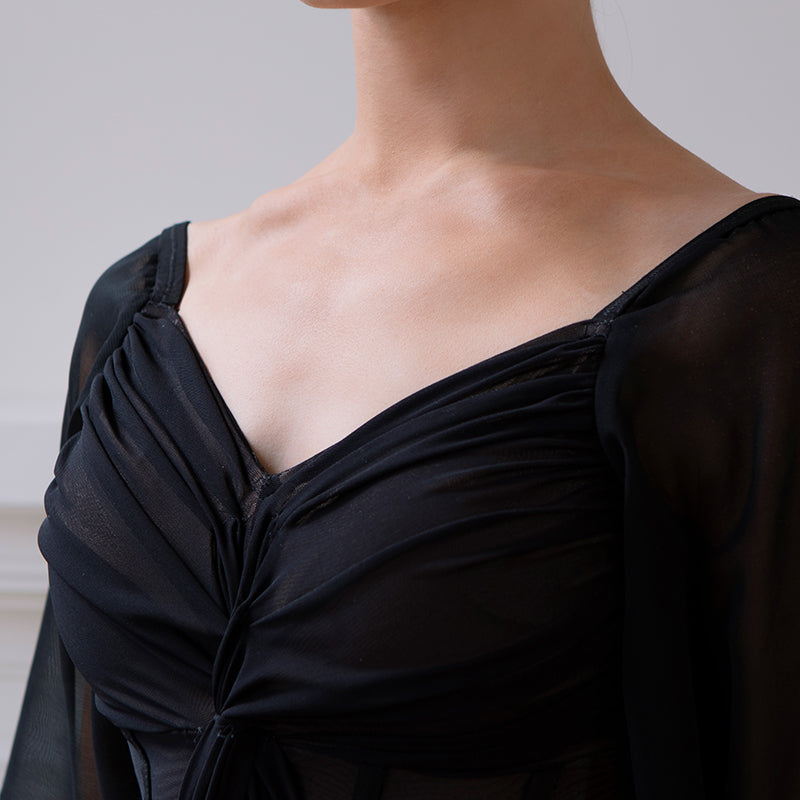 TID-Women's Black Chiffon Ballroom Bodysuit Dance Tops Dance Wear