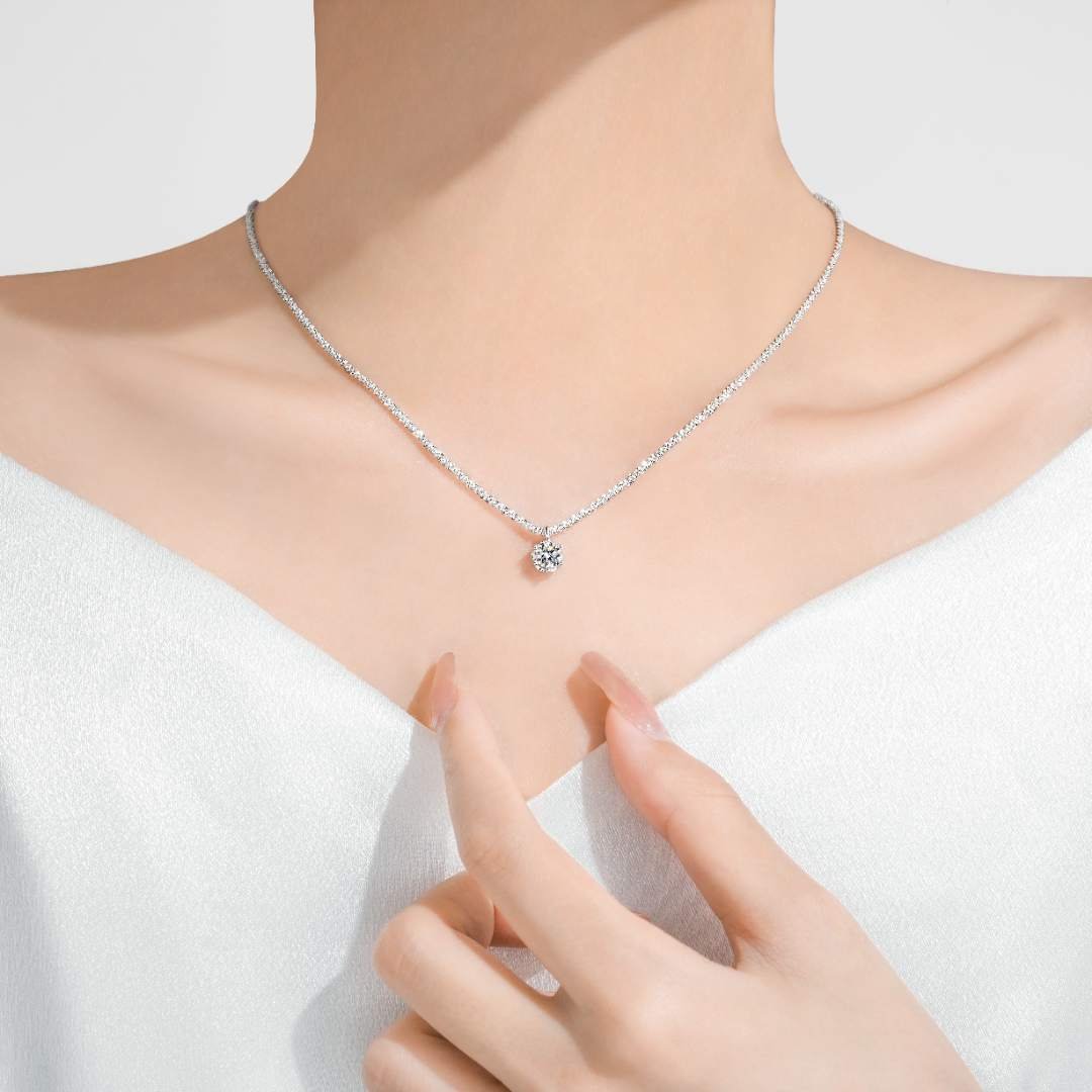 Six Claw Prong Solitaire Diamond Necklace
