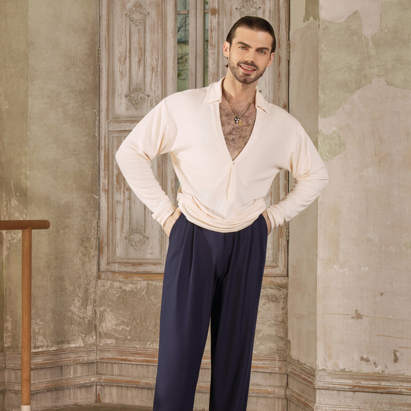 Z Men's Long Sleeve V Neck Latin Dance Tops Dance Wear