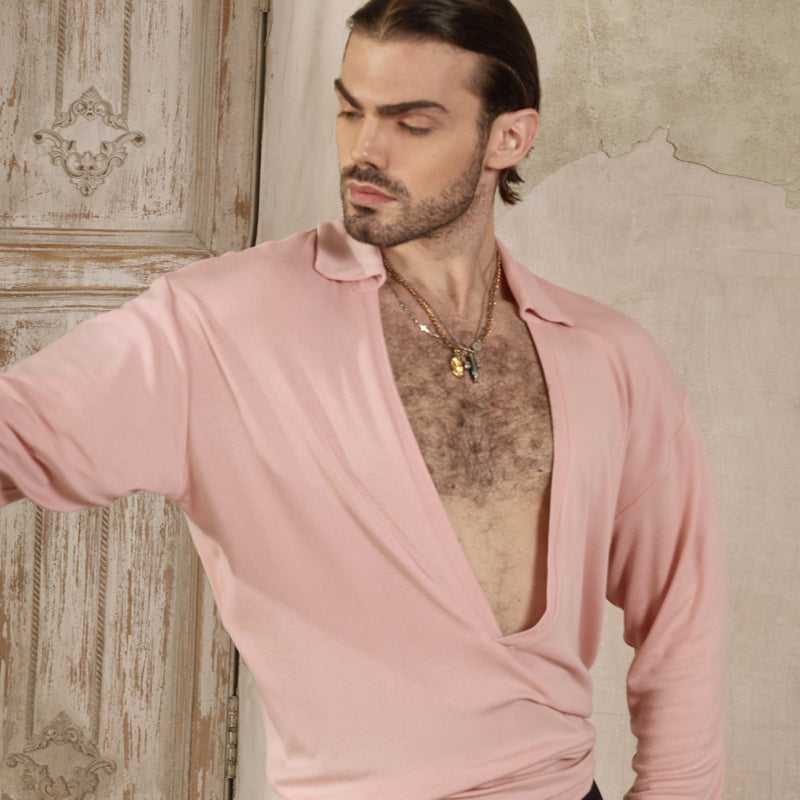 Z Men's Long Sleeve V Neck Latin Dance Tops Dance Wear