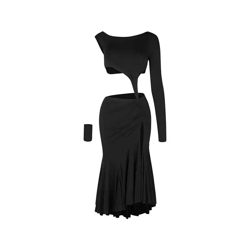 Z Women's Black Off Shoulder Dance Dress DanceWear Training Performance Dress