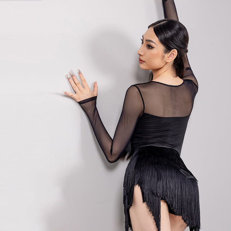 YES Women's Tassel V Neck Dress Dance Wear Training Performance Dress