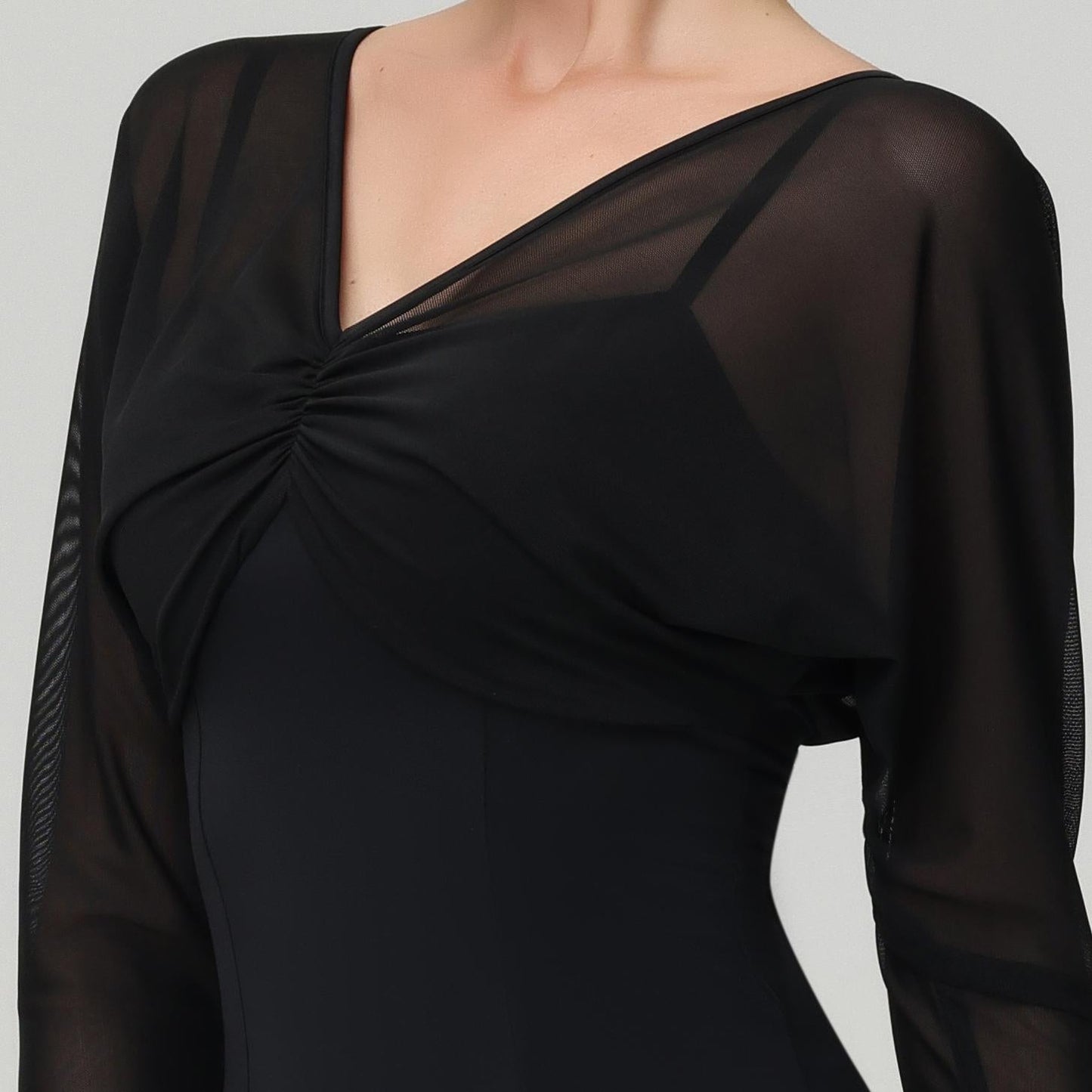 Customisable-Women's V Neck Long Sleeve Waltz Modern Ballroom Dance Dress Competition Dresses
