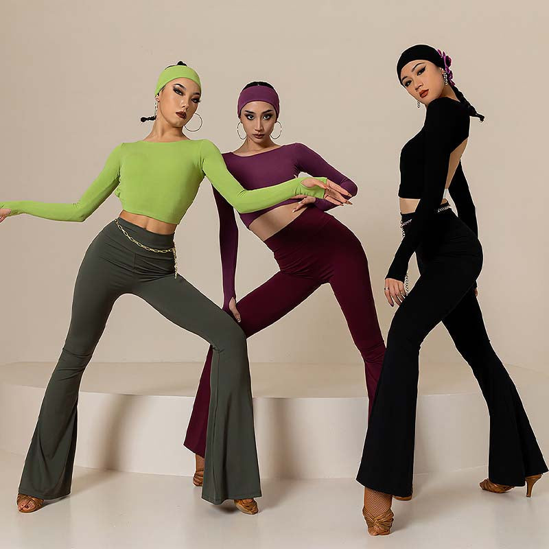 YES Women's High Waist Pants Latin Dance Wear Training Performance Pants