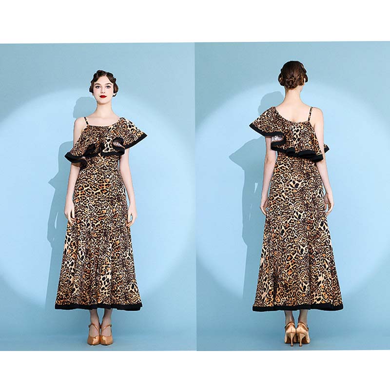 Women's Leopard Print Modern Dance Performance Dress Waltz Ballroom Dance Dress