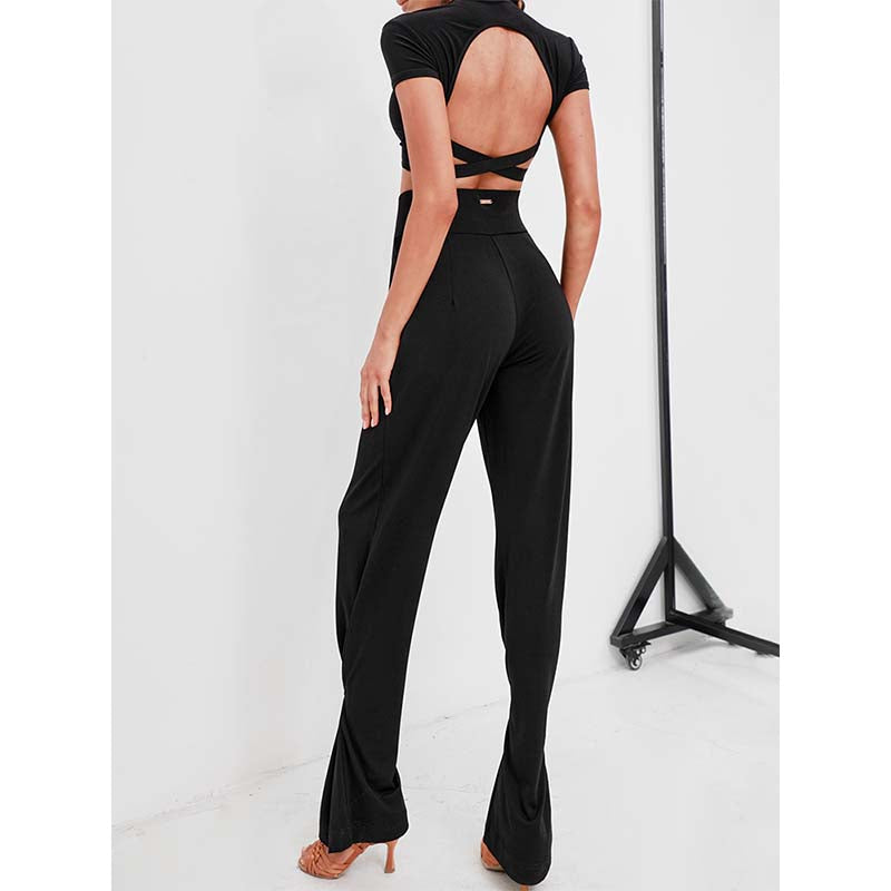 Z Women's Black High Waisted Wide Two Ways To Wear Latin Dance Wear Training Performance Pants