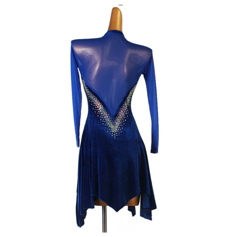 Customisable-Women's Performance Long Sleeve Velvet Tassels Latin Salsa Dance Dress Competition Dress
