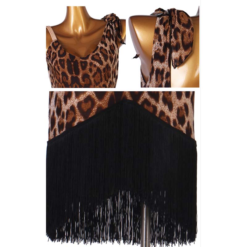 Customisable-Women's leopard Latin Dance Dress Rumba Chacha Samba Cowboy Bullfight Dance Wear Practice Dress