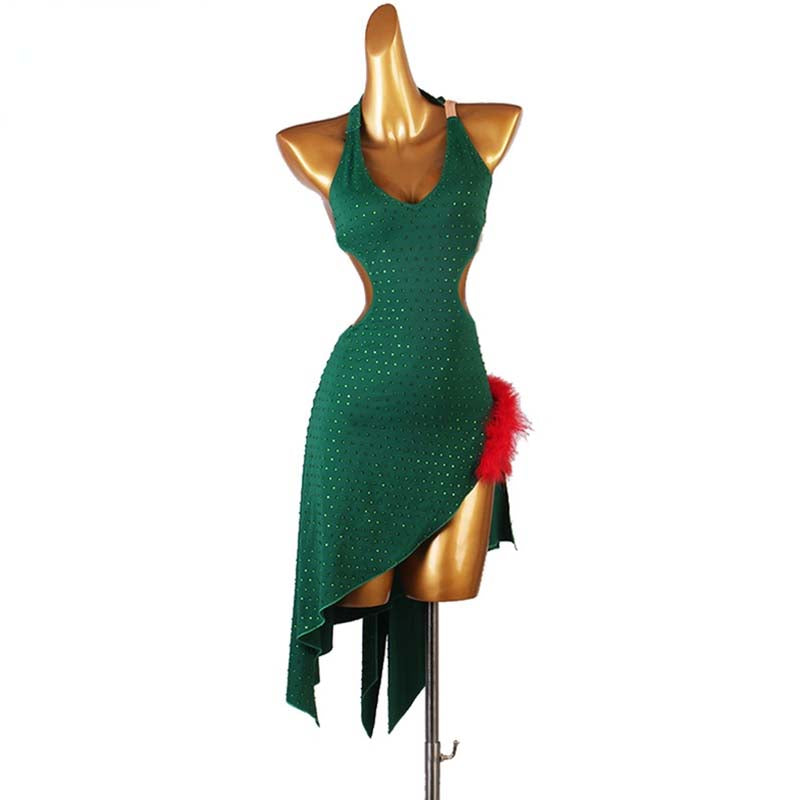 Customisable-Women's Sleeveless Rhinestone Rumba Latin Dance Dresses Performance Dresses