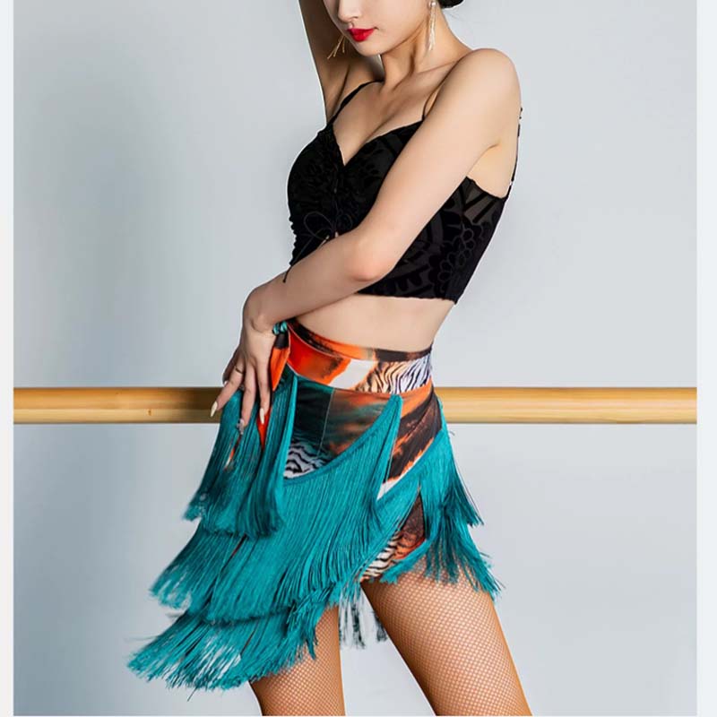 YES Women's Print One-piece Tassel Latin Dance Skirt Hip Scarf Dancewear Training Skirt