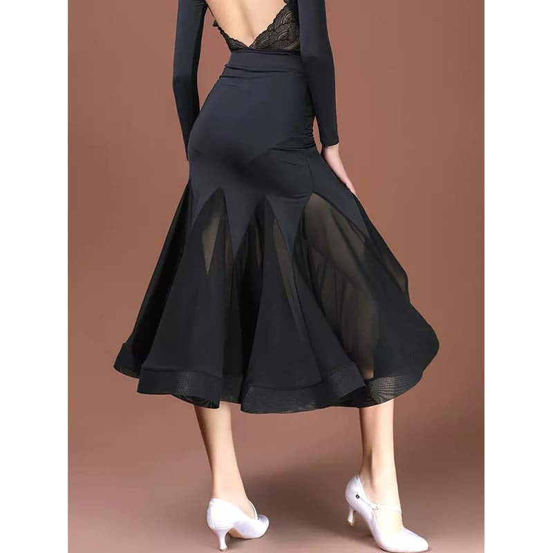 HC-Women's Black ,Mesh Swing Modern Ballroom Waltz Dance Skirts