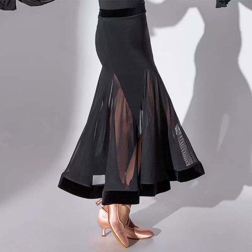 HC-Women's Black Mesh Swing Modern Ballroom Waltz Dance Skirts