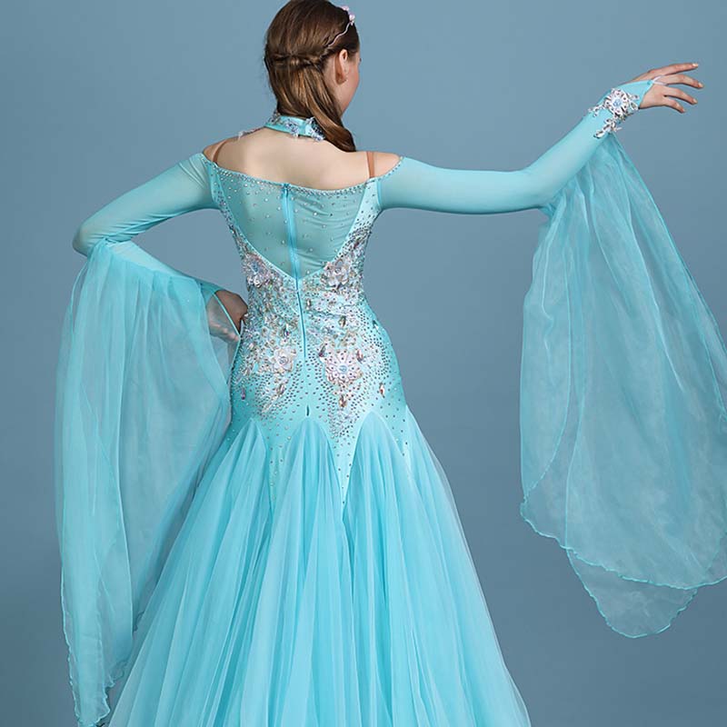 Customisable-Women's Rhinestones Blue Modern Waltz Dress Ballroom Dance Dress Swing Dress Competition Dress