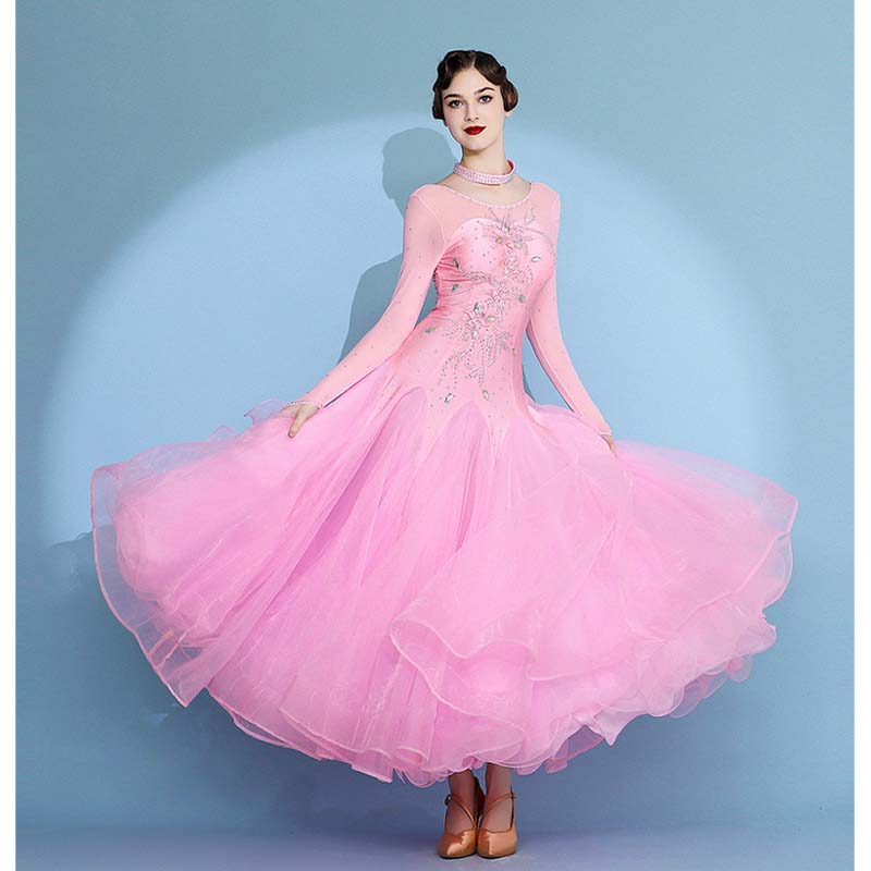 Customisable-Women's Long Sleeve Waltz Modern Ballroom Dance Dress Competition Dresses Performance wear