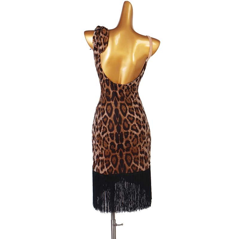 Customisable-Women's leopard Latin Dance Dress Rumba Chacha Samba Cowboy Bullfight Dance Wear Practice Dress