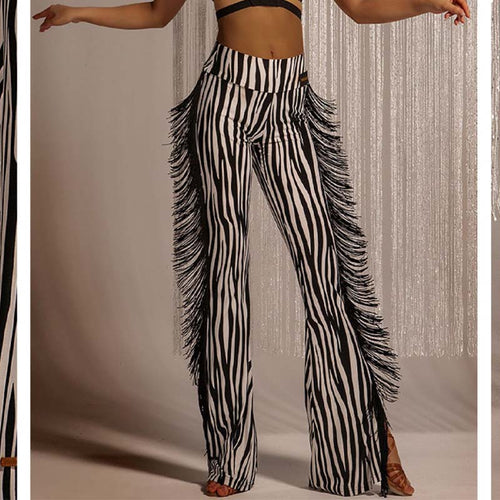 WJJ Women's High-waist Tassels Latin Dancewear Training Performance Dance Pants