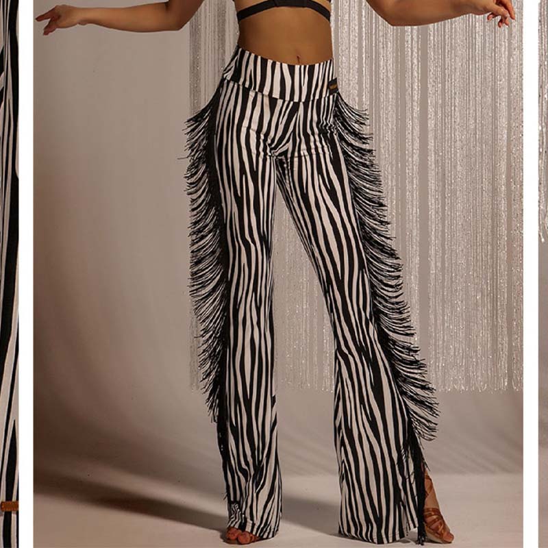 WJJ Women's High-waist Tassels Latin Dancewear Training Performance Dance Pants
