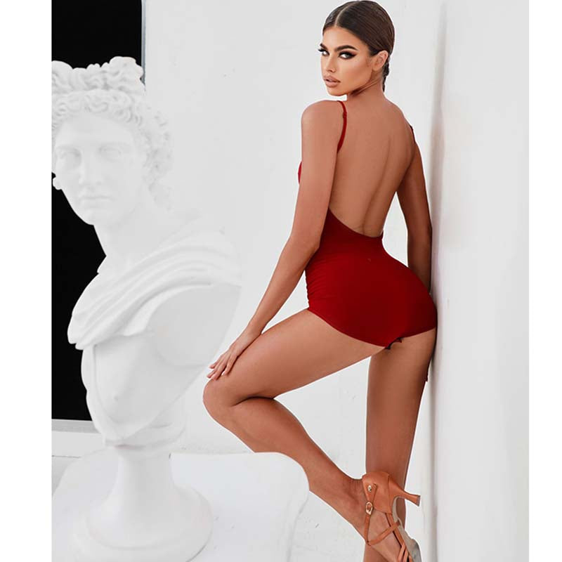 Z Women's Halter Backless Gymnastics Latin Dance Wear Bodysuit(Including Chest Pads)