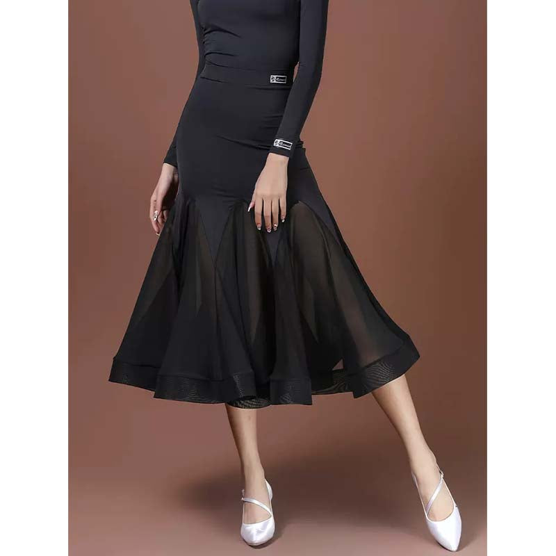 HC-Women's Black ,Mesh Swing Modern Ballroom Waltz Dance Skirts