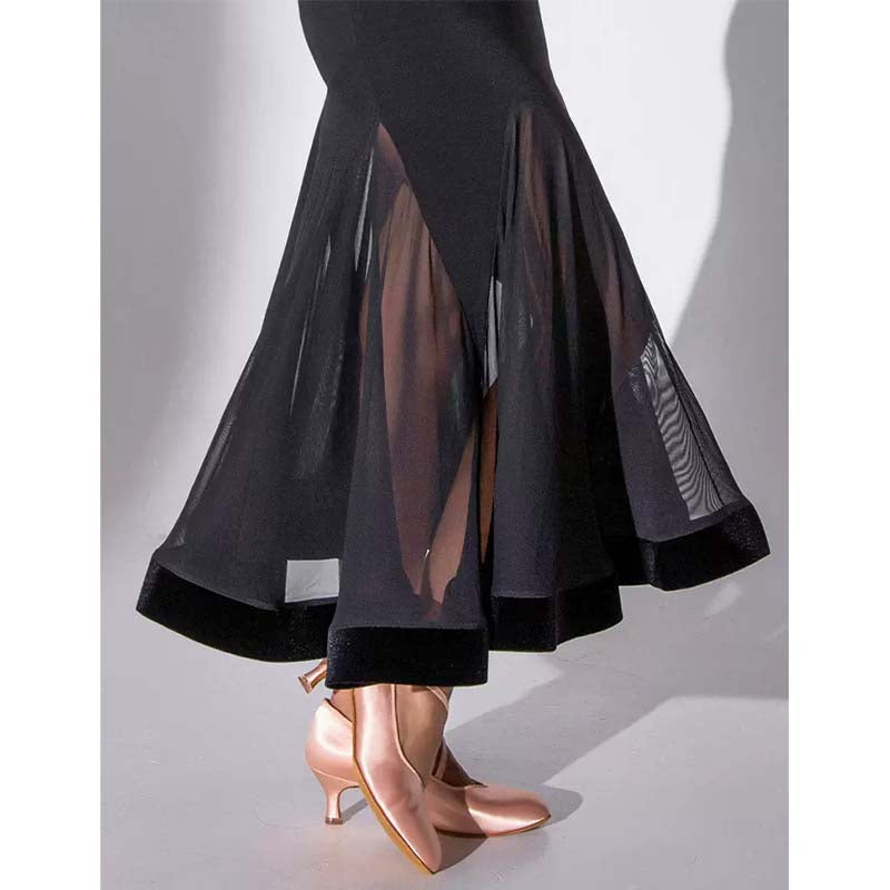 HC-Women's Black Mesh Swing Modern Ballroom Waltz Dance Skirts