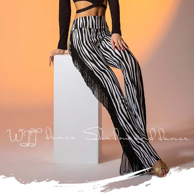 WJJ Women's High-waist Tassels Latin Dancewear Training Performance Dance Pants
