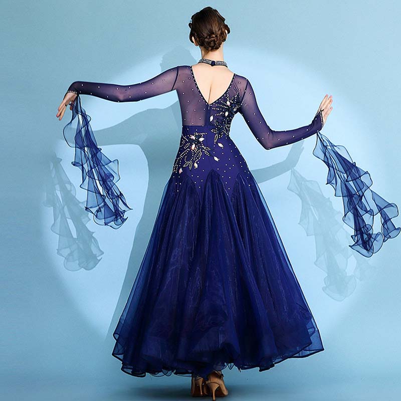 Customisable-Women's Long Sleeve Waltz Modern Ballroom Dance Dress Competition Dresses Performance wear