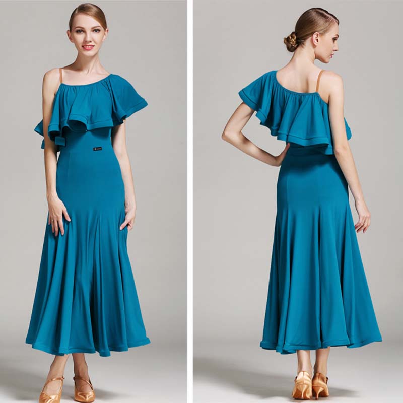 Women's Lotus Leaf Modern Dance Dress Ballroom Dancing Costume Training Performance Dress
