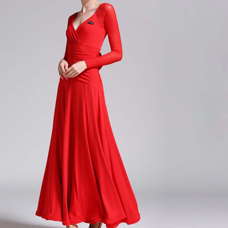 Women's Long Sleeve V-Neck Modern Dance Costume Ballroom Dance Dress