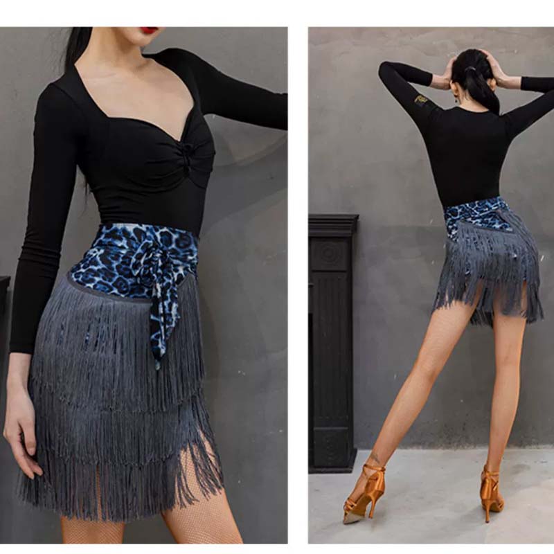 YES Women's Print One-piece Tassel Latin Dance Skirt Hip Scarf Dancewear Training Skirt