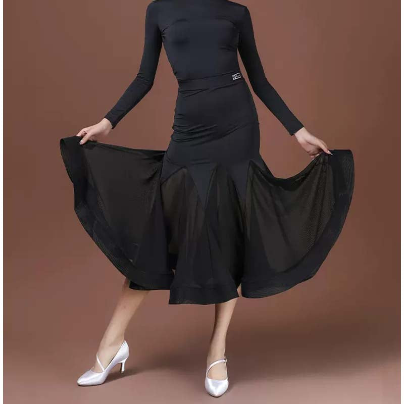 HC-Women's Black ,Mesh Swing Modern Ballroom Waltz Dance Skirts