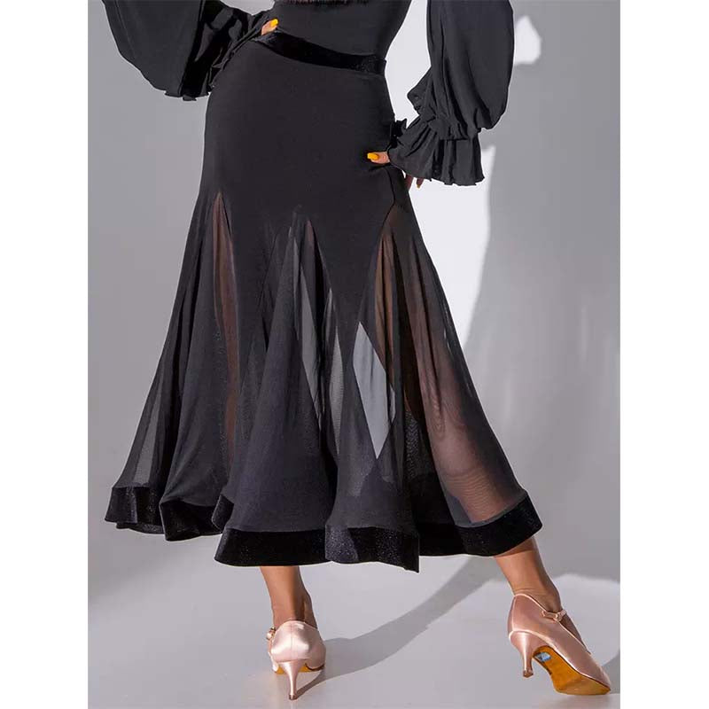 HC-Women's Black Mesh Swing Modern Ballroom Waltz Dance Skirts