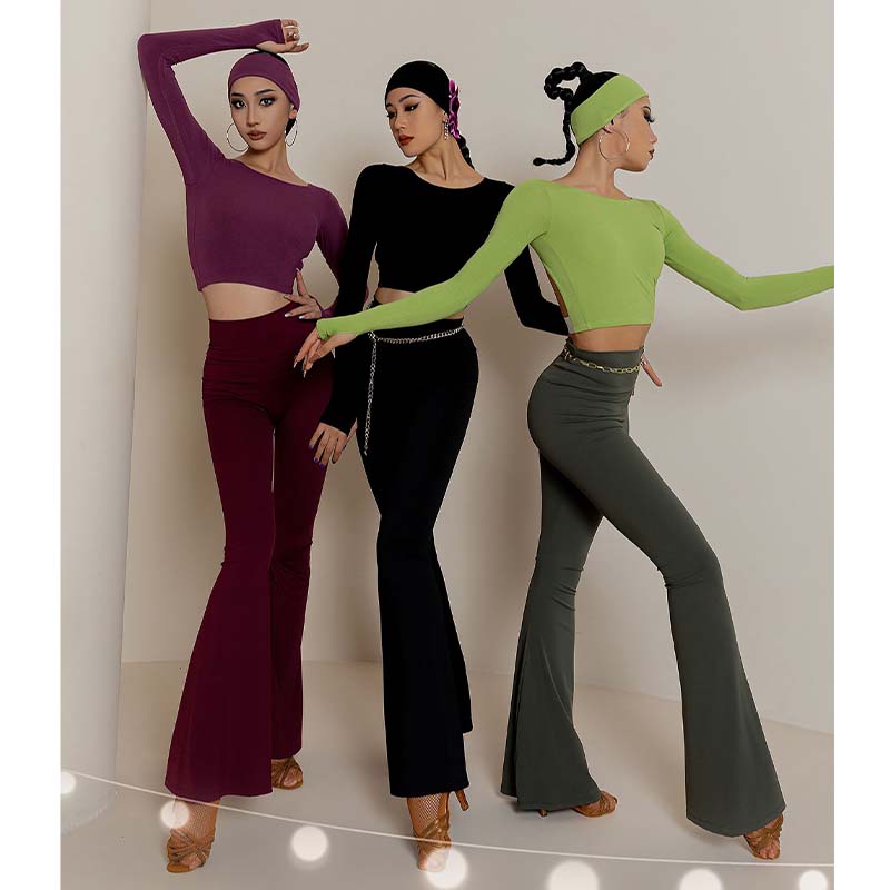 YES Women's High Waist Pants Latin Dance Wear Training Performance Pants