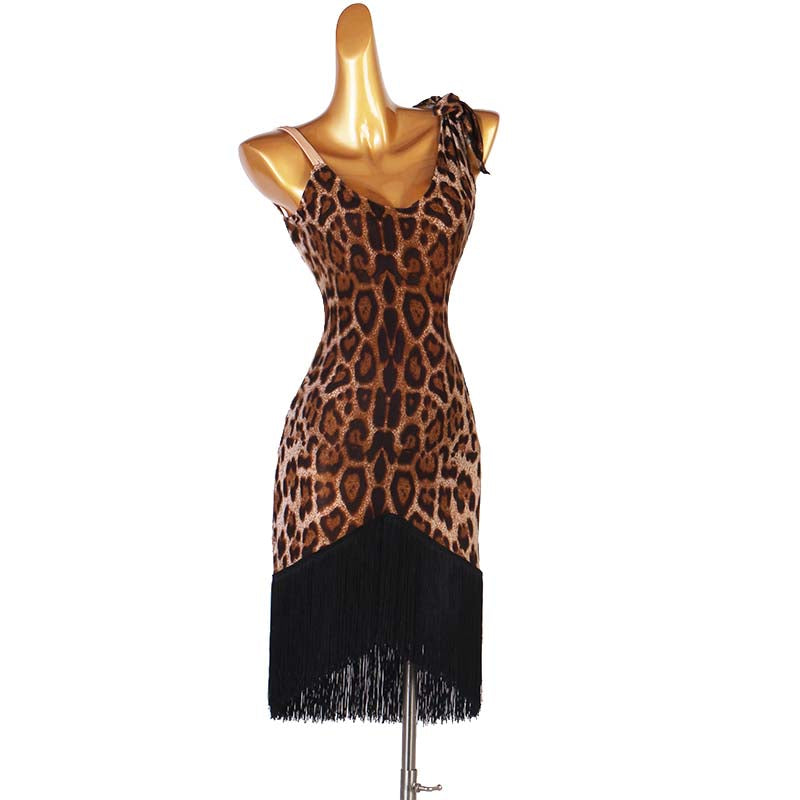 Customisable-Women's leopard Latin Dance Dress Rumba Chacha Samba Cowboy Bullfight Dance Wear Practice Dress