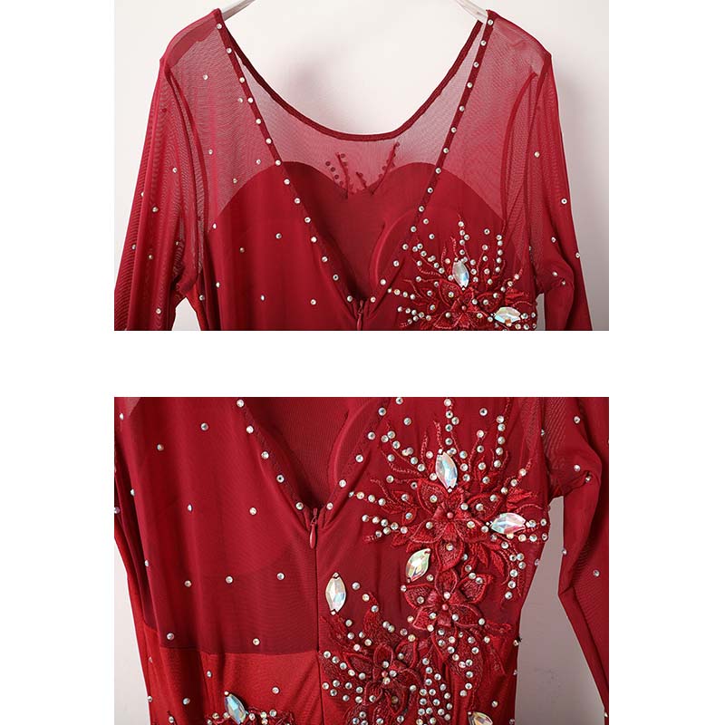 Customisable-Women's Long Sleeve Waltz Modern Ballroom Dance Dress Competition Dresses Performance wear