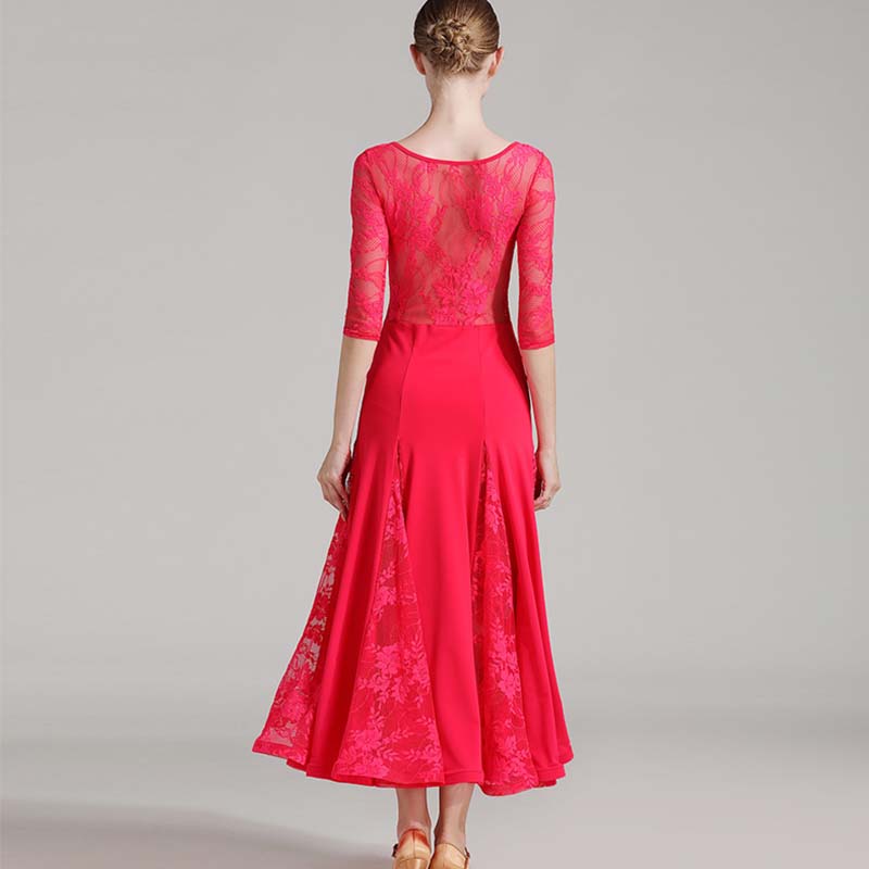 Women's Long Sleeve Lace Modern Dance Dresses Ballroom Dance costume Big Swing Dress