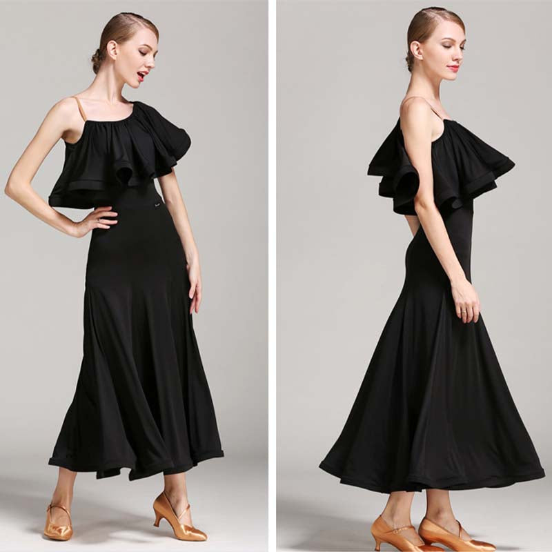 Women's Lotus Leaf Modern Dance Dress Ballroom Dancing Costume Training Performance Dress