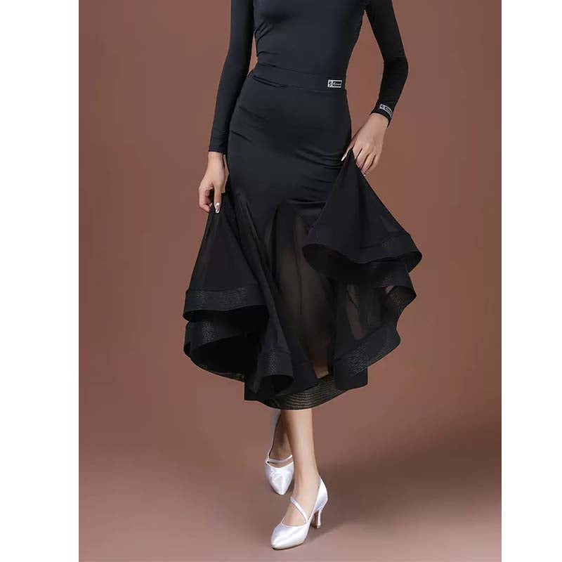 HC-Women's Black ,Mesh Swing Modern Ballroom Waltz Dance Skirts