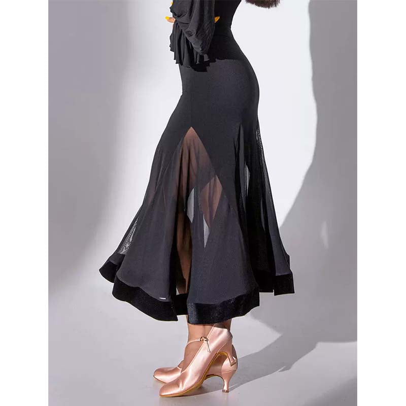 HC-Women's Black Mesh Swing Modern Ballroom Waltz Dance Skirts