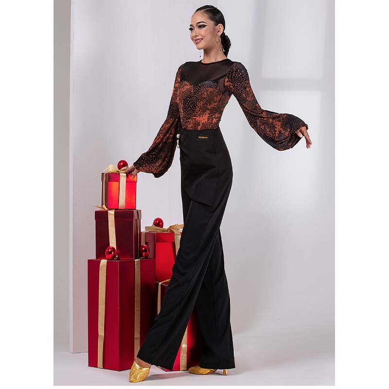 WJJ Women’s Velvet Lantern Sleeve Modern Dance Tops Training Clothes Bodysuit