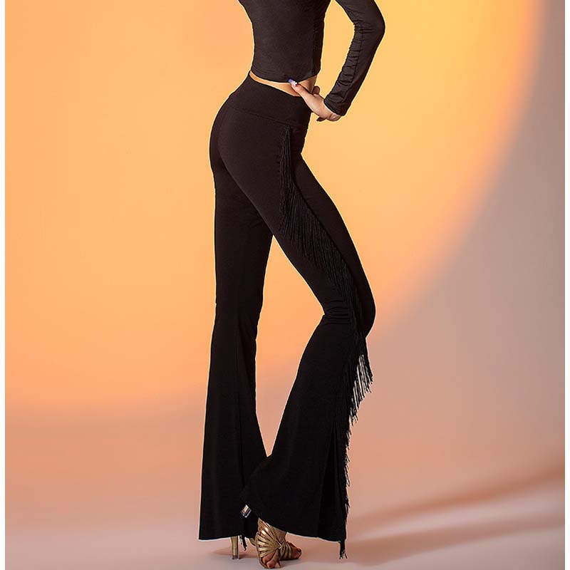 WJJ Women's High-waist Tassels Latin Dancewear Training Performance Dance Pants