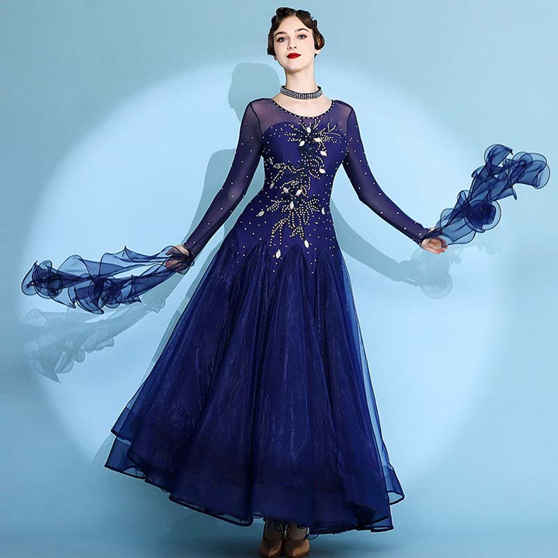 Customisable-Women's Long Sleeve Waltz Modern Ballroom Dance Dress Competition Dresses Performance wear