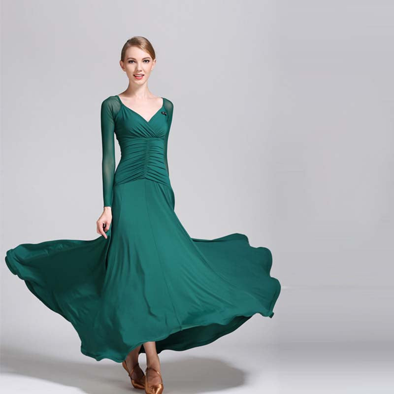 Women's Long Sleeve V-Neck Modern Dance Costume Ballroom Dance Dress