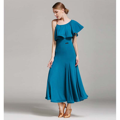 Women's Lotus Leaf Modern Dance Dress Ballroom Dancing Costume Training Performance Dress
