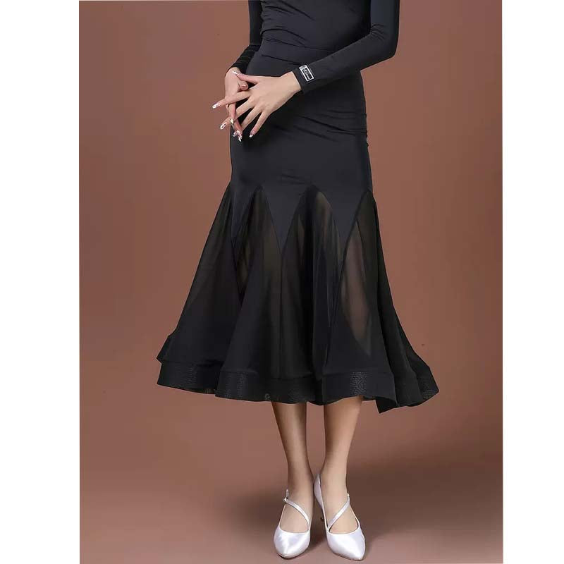HC-Women's Black ,Mesh Swing Modern Ballroom Waltz Dance Skirts