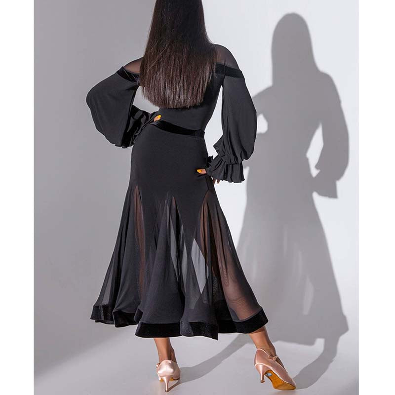 HC-Women's Black Mesh Swing Modern Ballroom Waltz Dance Skirts