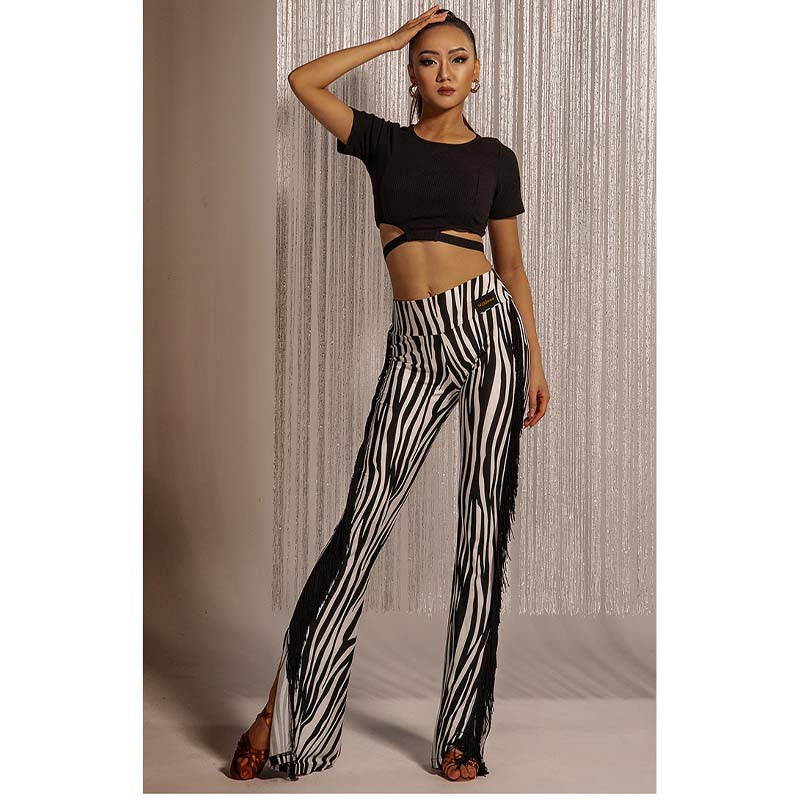WJJ Women's High-waist Tassels Latin Dancewear Training Performance Dance Pants